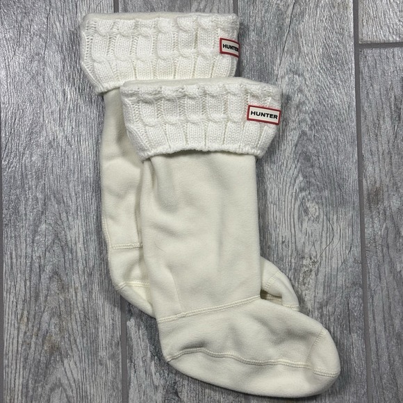 Hunter Rain Boot Fleece Liner with Cable Trim, White Ivory Cream, Size Women's M - Picture 2 of 7